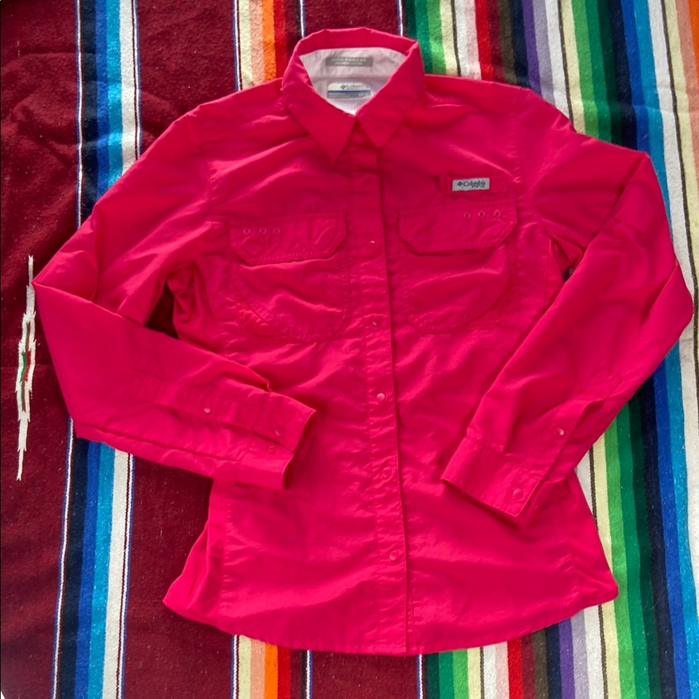 Columbia PFG Fishing Women's Omni-Freeze Hot Pink Button Down Shirt xs xsmall